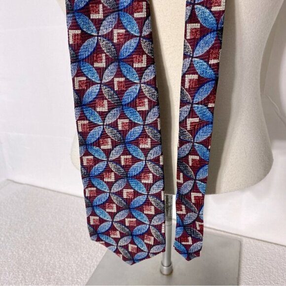 Vintage Forsyth Blue Red Geometric Print Tie - Picture 9 of 9